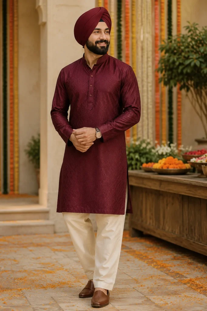 Sikh man in coordinated turban and kurta outfit
