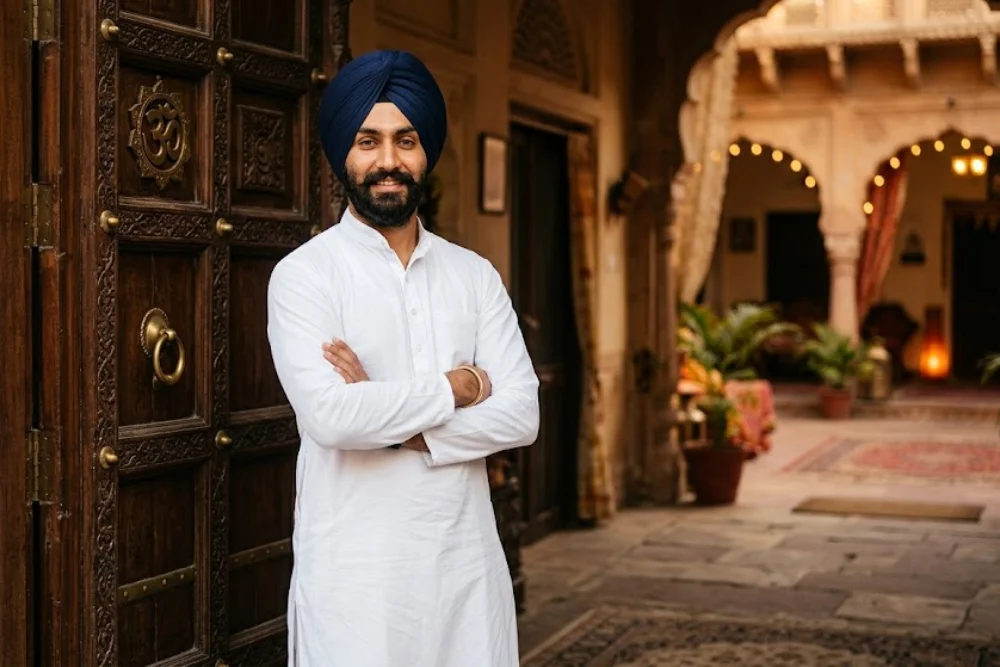 sikh-man-wearing-a-perfectly-colour-matched-turban-and-kurta