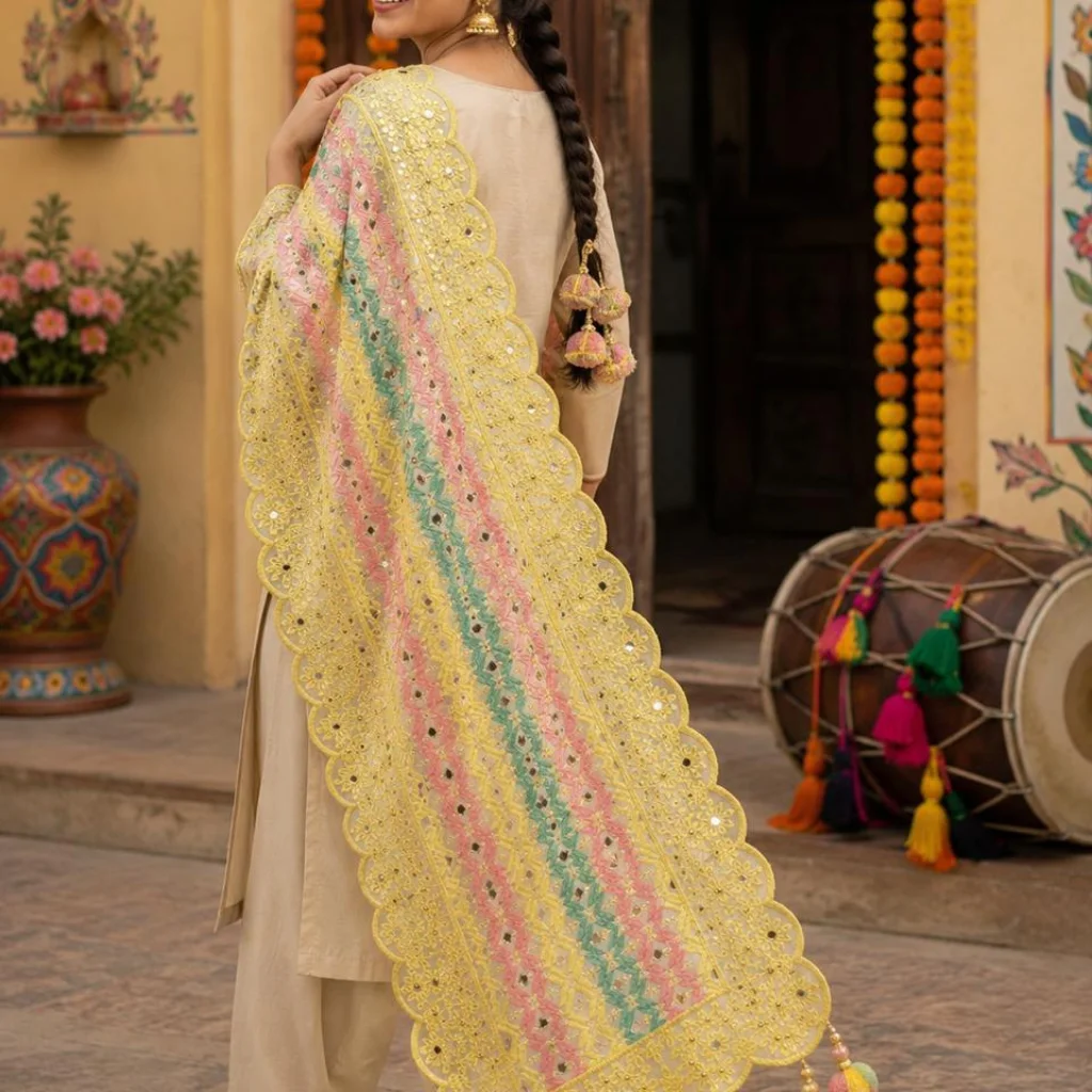 Lemon Pastel – Heavy Work Wedding Phulkari