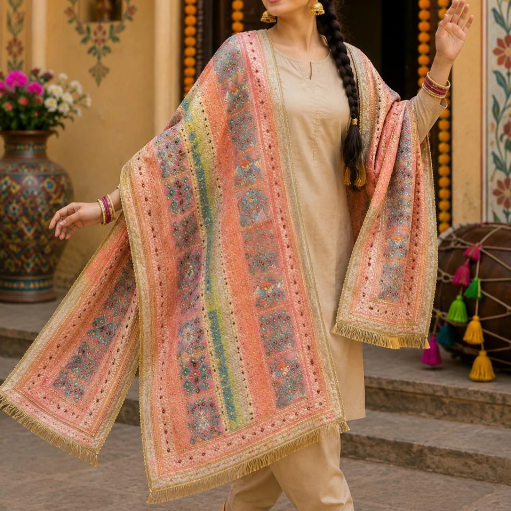 Peach Mist – Heavy Work Wedding Phulkari