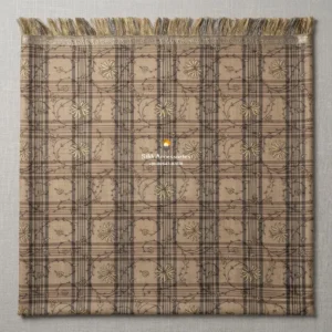 Beige Check Pure Pashmina Shawl with Floral Jaal Embroidery