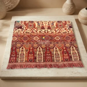 Beige Pashmina Shawl with Rust Red Woven Figurine Pattern