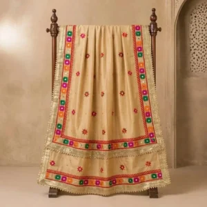 Beige Punjabi Traditional Heavy Work Wedding Phulkari