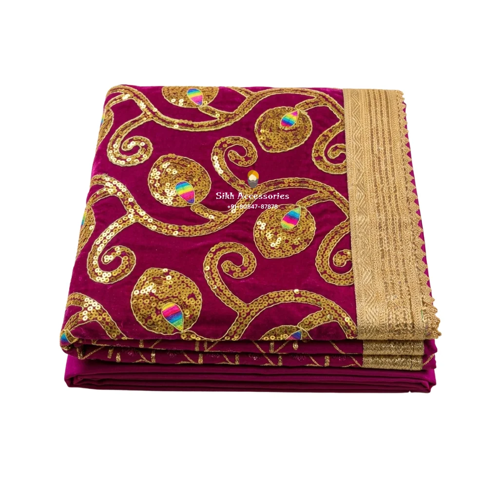 Berry Pink Embroidered Rumala Sahib - Double Set