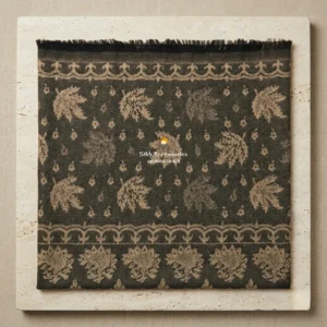 Black Pashmina Shawl with Beige Woven Chinar Leaf Pattern