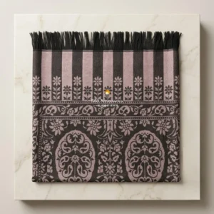 Black Pashmina Shawl with Taupe Woven Paisley Pattern