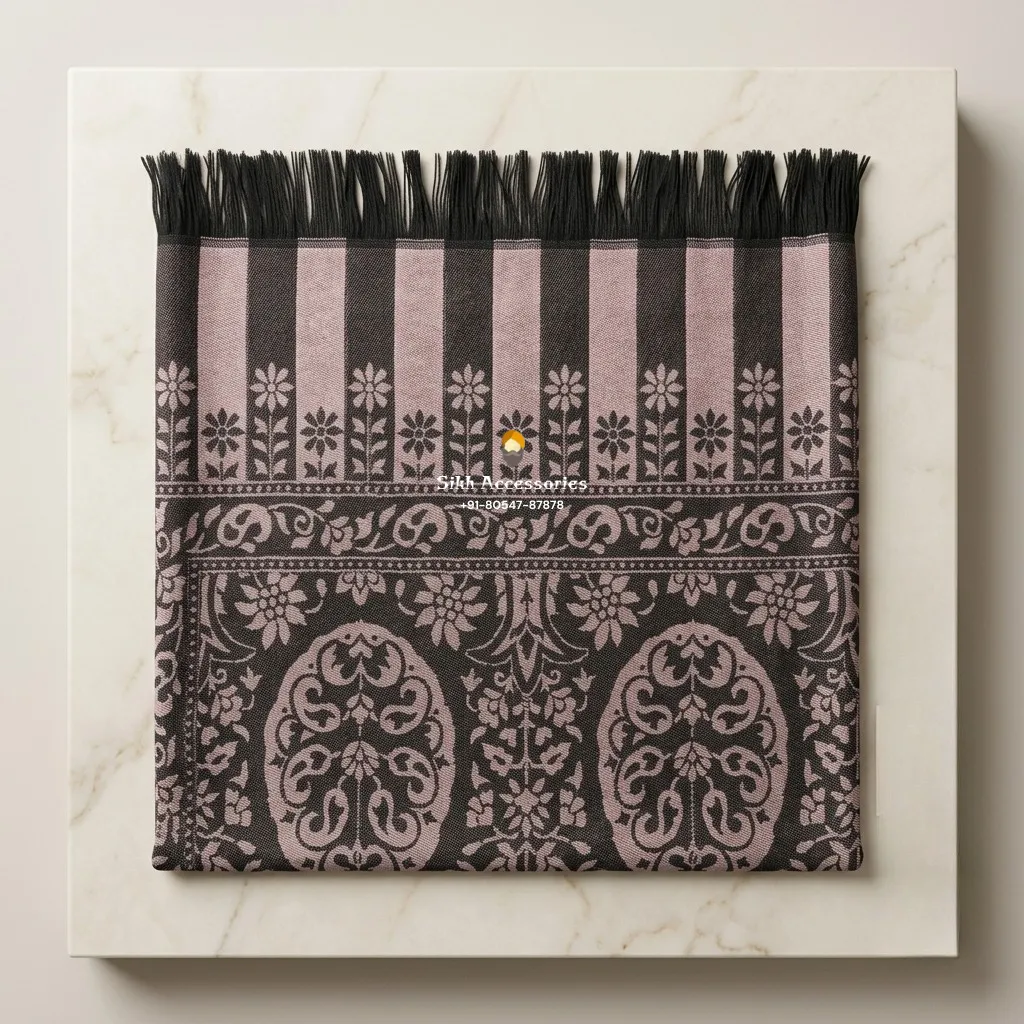 Black Pashmina Shawl with Taupe Woven Paisley Pattern