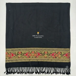 Black Unisex Shawl with Embroidered Border