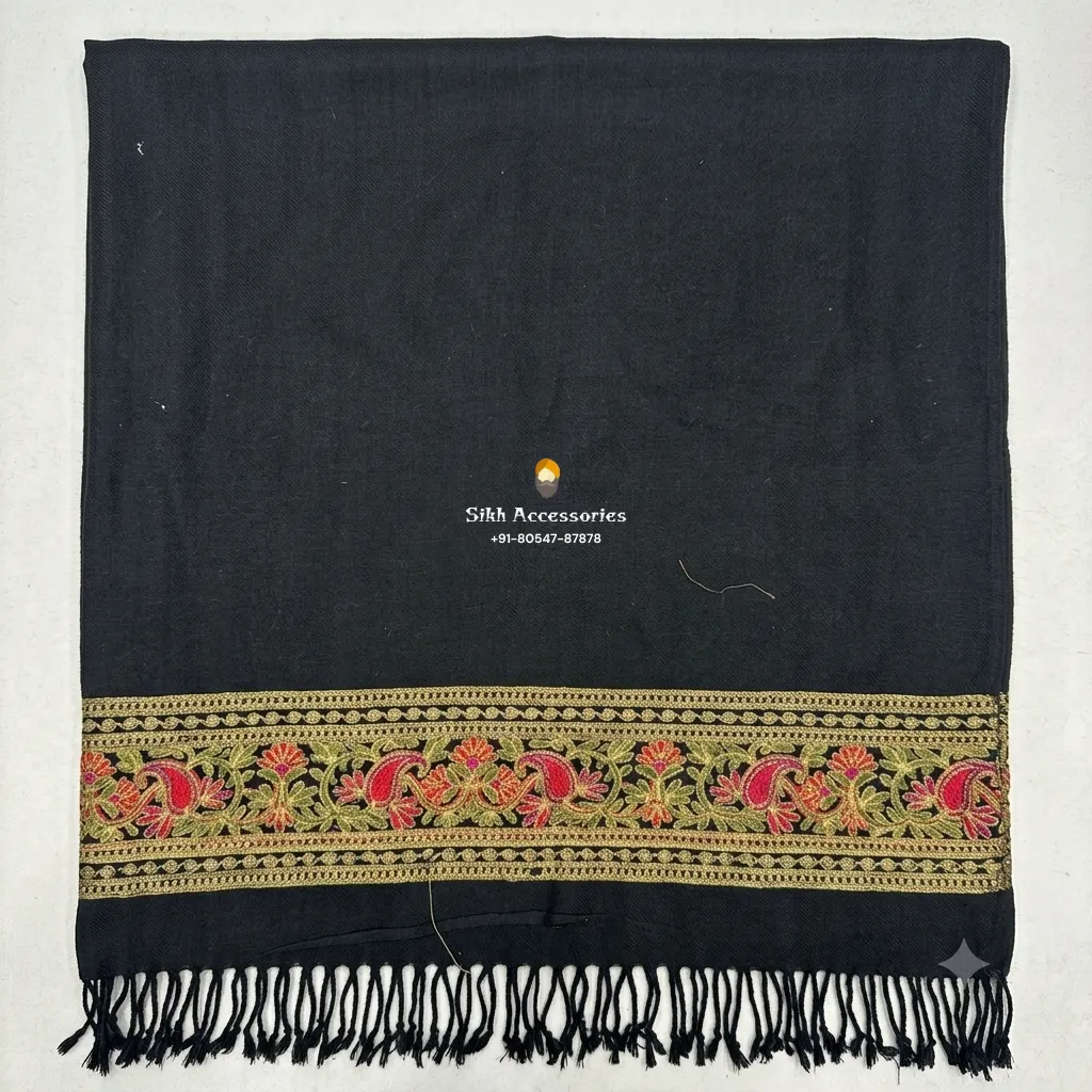 Black Unisex Shawl with Embroidered Border