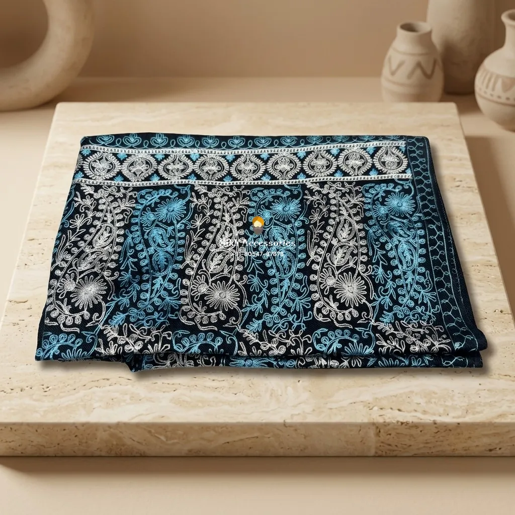 Black Unisex Shawl with Embroidery