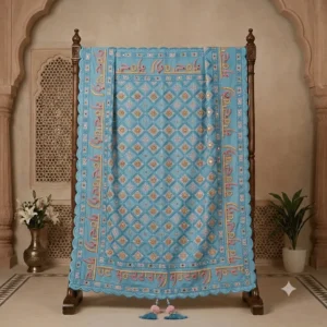 Blue Script Border Heavy Work Punjabi Wedding Phulkari Dupatta