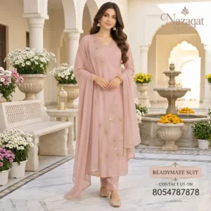 Blush Pink Organza Embroidered Readymade Straight Suit Set