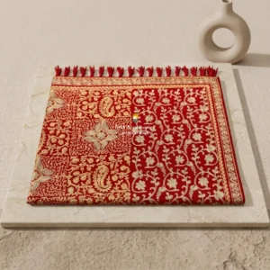 Bridal Red Pashmina Shawl with Gold Floral Embroidery