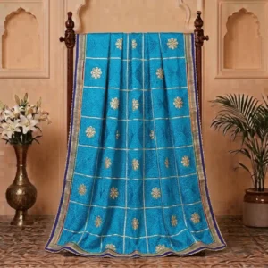 Cerulean Blue Punjabi Traditional Heavy Work Wedding Phulkari
