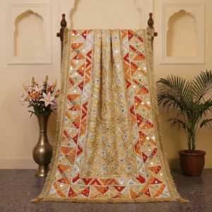 Champagne Heavy Work Punjabi Wedding Phulkari Dupatta