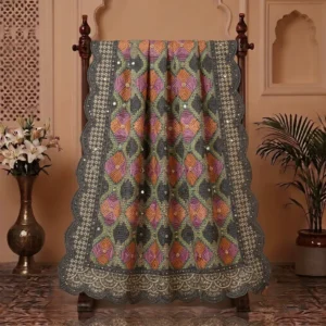 Charcoal Grey Heavy Work Punjabi Wedding Phulkari Dupatta