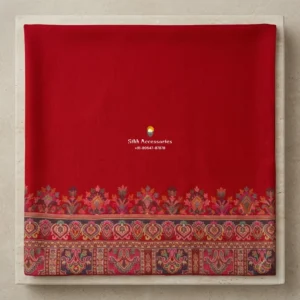 Crimson Pashmina Shawl with Pink & Gold Woven Border