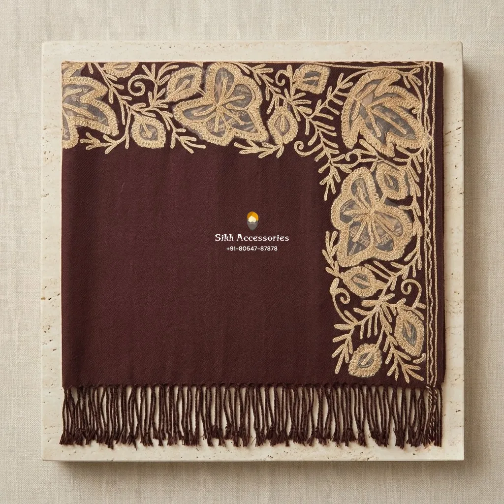 Dark Chocolate Pashmina Shawl with Gold Embroidery