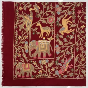 Deep Maroon Pashmina Shawl with Kashmiri Embroidery