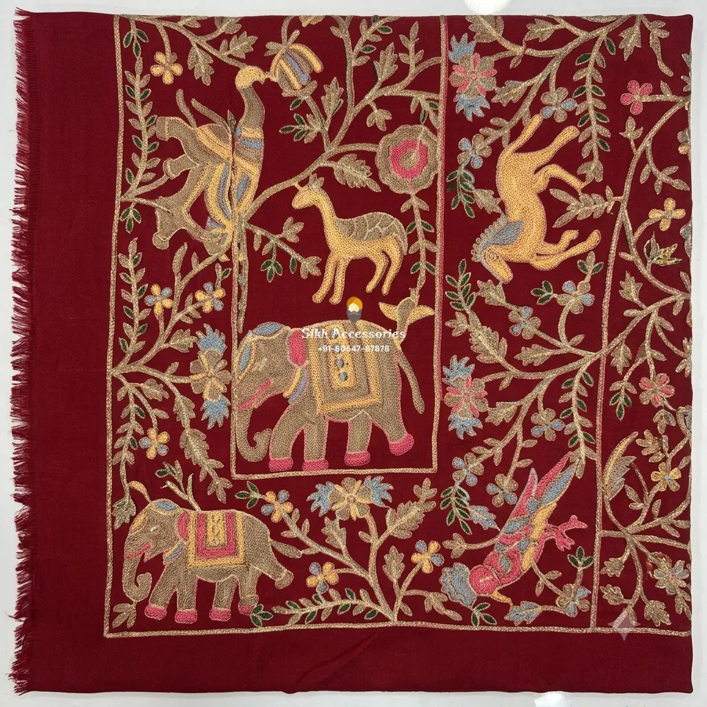 Deep Maroon Pashmina Shawl with Kashmiri Embroidery