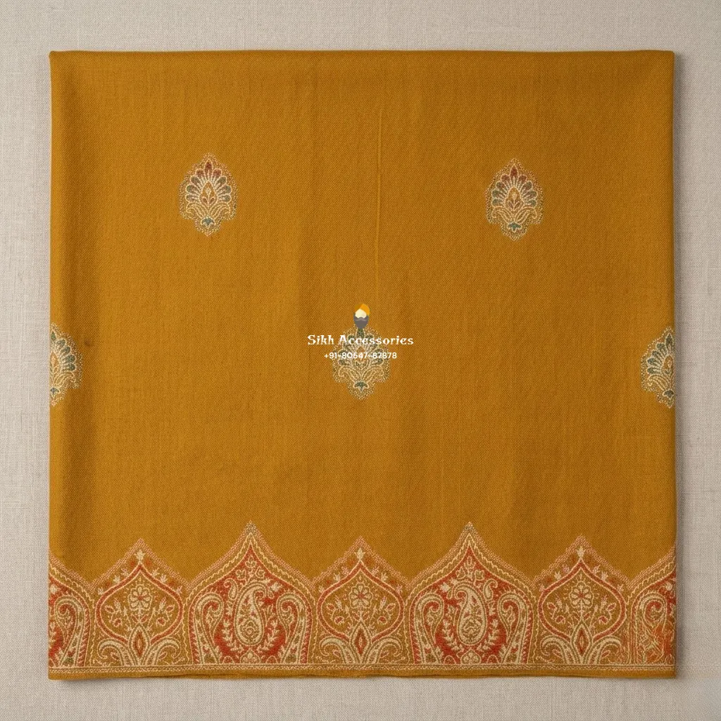 Gold Pashmina Shawl with Rust Woven Paisley Border