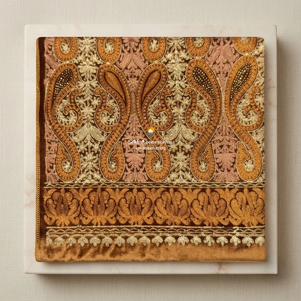 Honey Ochre Unisex Velvet Shawl with Embroidery