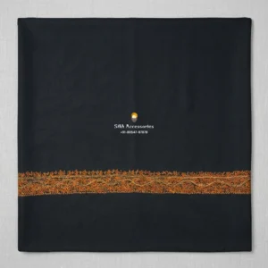 Jet Black Pashmina Shawl with Bronze & Rust Kashmiri Border