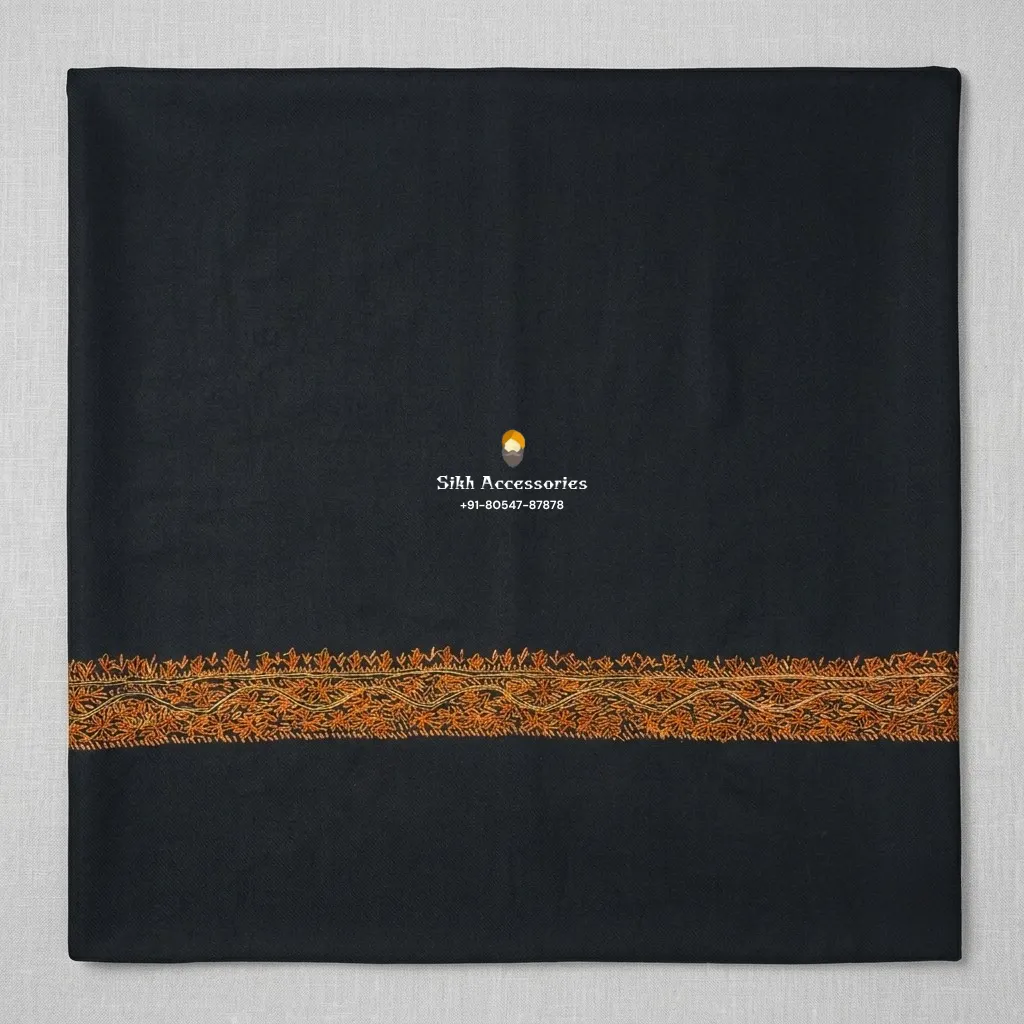 Jet Black Pashmina Shawl with Bronze & Rust Kashmiri Border
