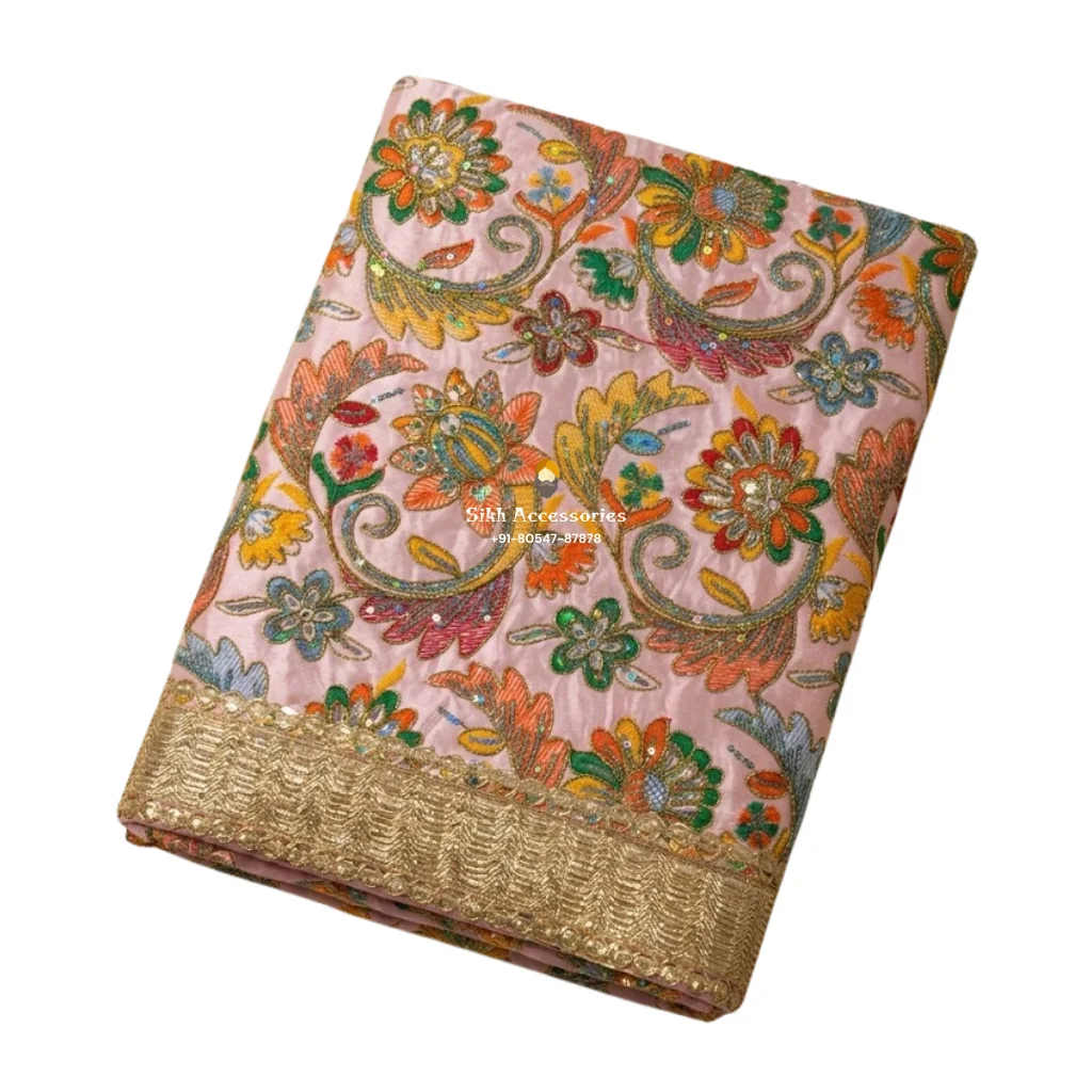 Light Pink Embroidered Silk Rumala Sahib - Double Set