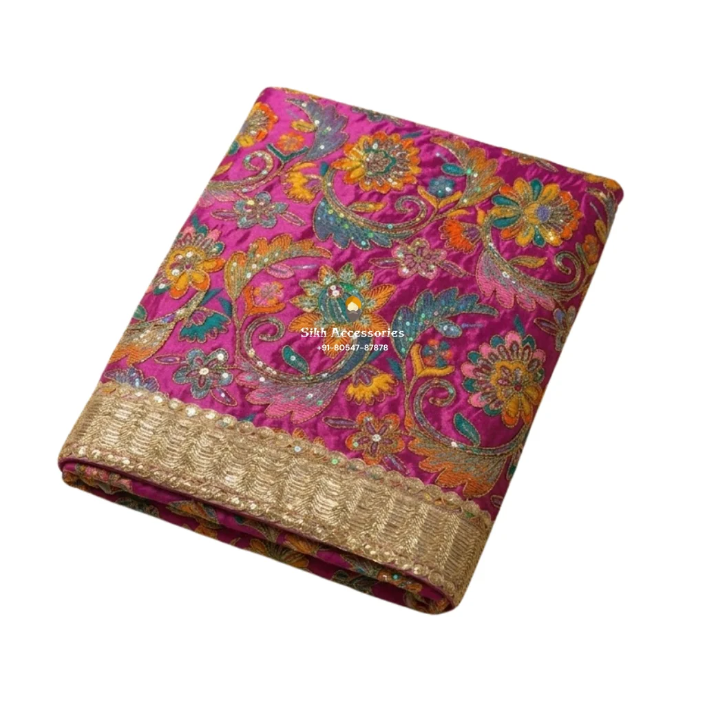 Magenta Embroidered Silk Rumala Sahib - Double Set