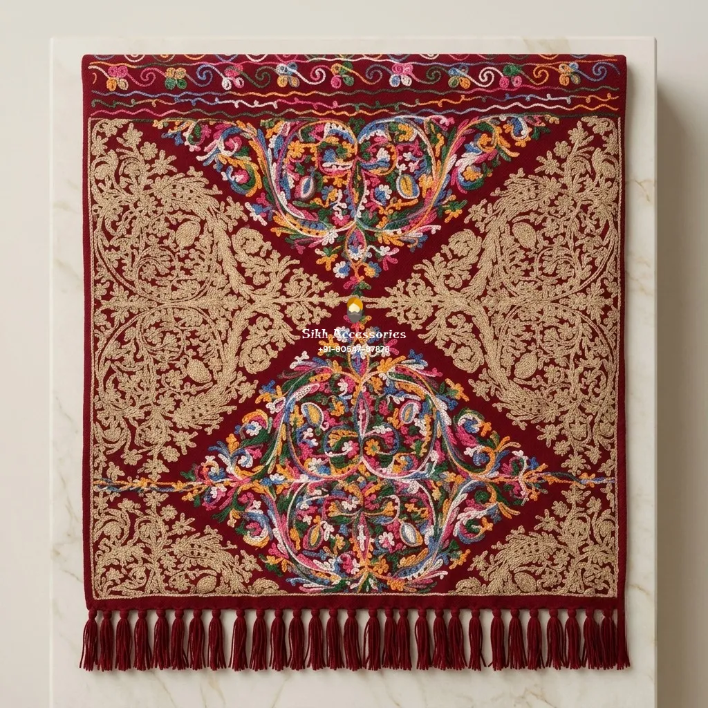 Maroon Pashmina Shawl with Multicolor Kashmiri Embroidery