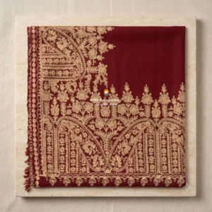 Maroon Shawl with Fine Antique Gold Paisley Border