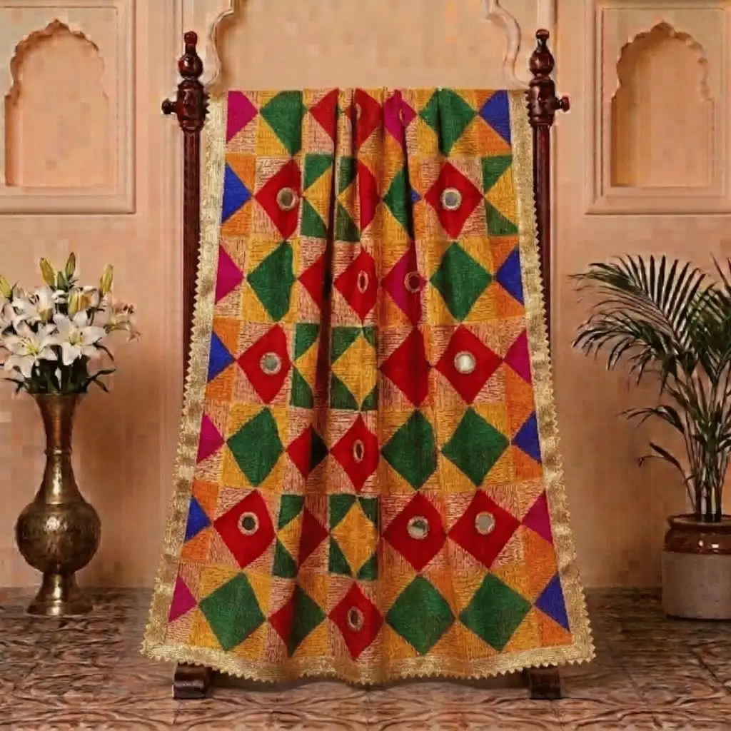 Multicolor Mirror Work Heavy Work Punjabi Wedding Phulkari