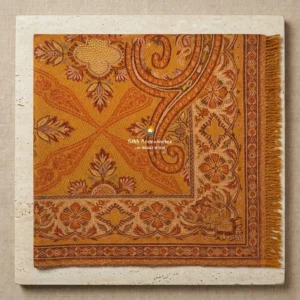 Mustard Yellow Pashmina Shawl with Rust & Gold Woven Paisley Pattern