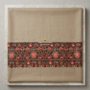 Natural Fawn Pashmina Shawl with Kashmiri Floral Border