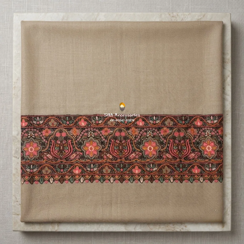 Natural Fawn Pashmina Shawl with Kashmiri Floral Border