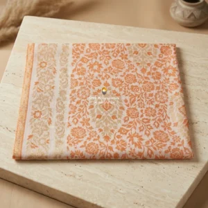 Off-White Pashmina Shawl with Peach & Gold Woven Floral Pattern