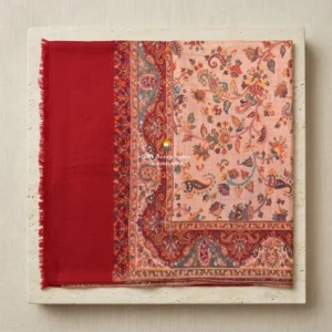 Peach Pashmina Shawl with Crimson Woven Floral Pattern
