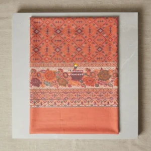 Peach Pashmina Shawl with Multicolor Woven Floral Pattern
