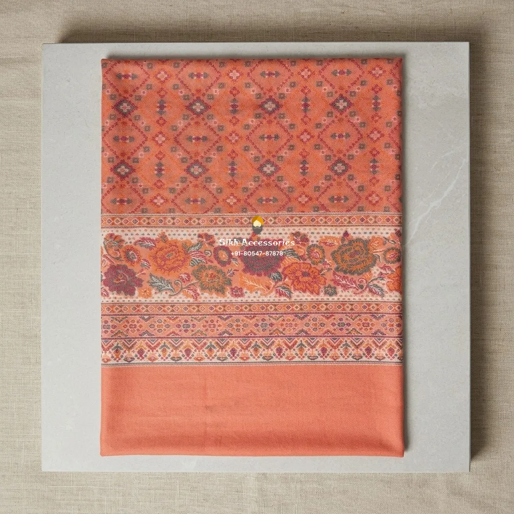Peach Pashmina Shawl with Multicolor Woven Floral Pattern