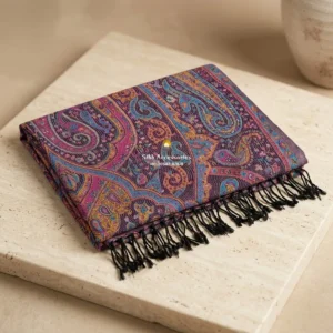 Purple Pashmina Shawl with Multicolor Woven Paisley Pattern