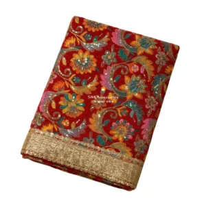 Red Embroidered Silk Rumala Sahib - Double Set