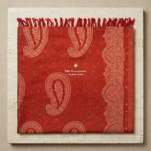 Red Pashmina Shawl with Beige Woven Paisley Pattern