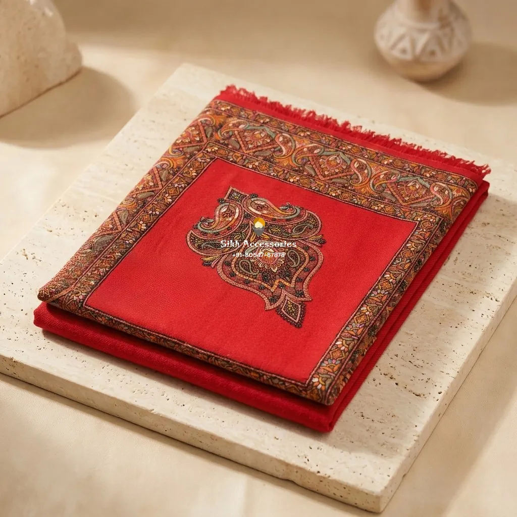 Red Unisex Shawl with Multicolor Floral Embroidery