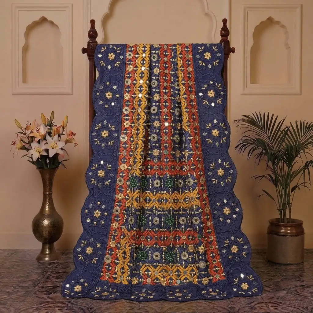 Royal Blue Heavy Work Punjabi Wedding Phulkari Dupatta