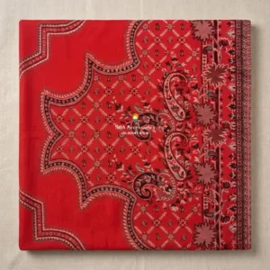 Ruby Red Pashmina Shawl with Beige Woven Medallion Pattern
