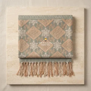 Sage Green Pashmina Shawl with Peach & Cream Embroidery
