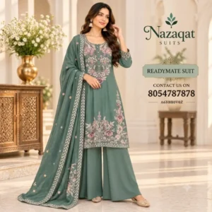 Sage Green Pure Chinon Embroidered Readymade Sharara Suit Set
