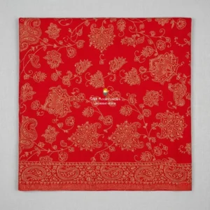Scarlet Red Pashmina Shawl with Gold Woven Floral Pattern