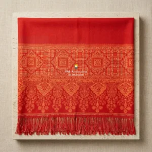 Vermilion Red Pashmina Shawl with Woven Border Pattern